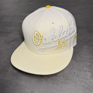 New Era Oakland Athletics A's Hat 59Fifty Cap 7 1/4‎ Cream White Yellow Oatmeal